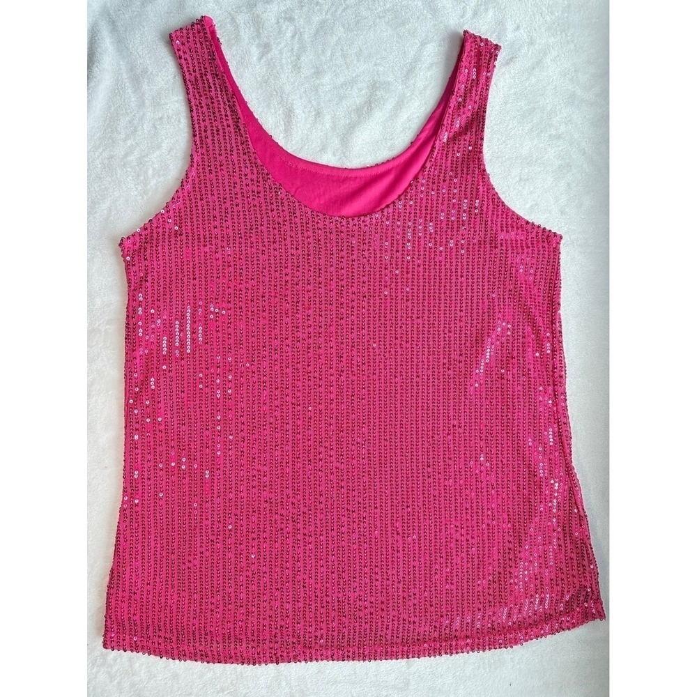 Hot Pink Sequin‎ Scoop Neck Tank Top Women M Y2K Party Clubwear